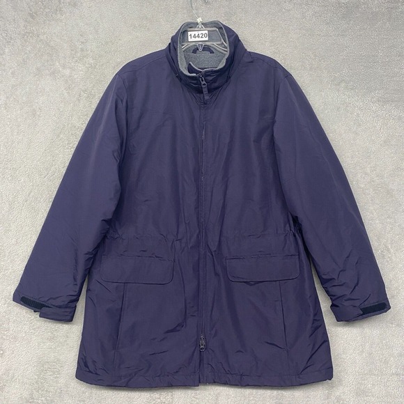 Lands End Coat Womens Medium Blue Full Zip Outdoor Wind Check Nylon - Picture 1 of 9